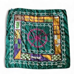Burberrys Silk Nautical Wheel Scarf in Emerald Green, Purple & Gold